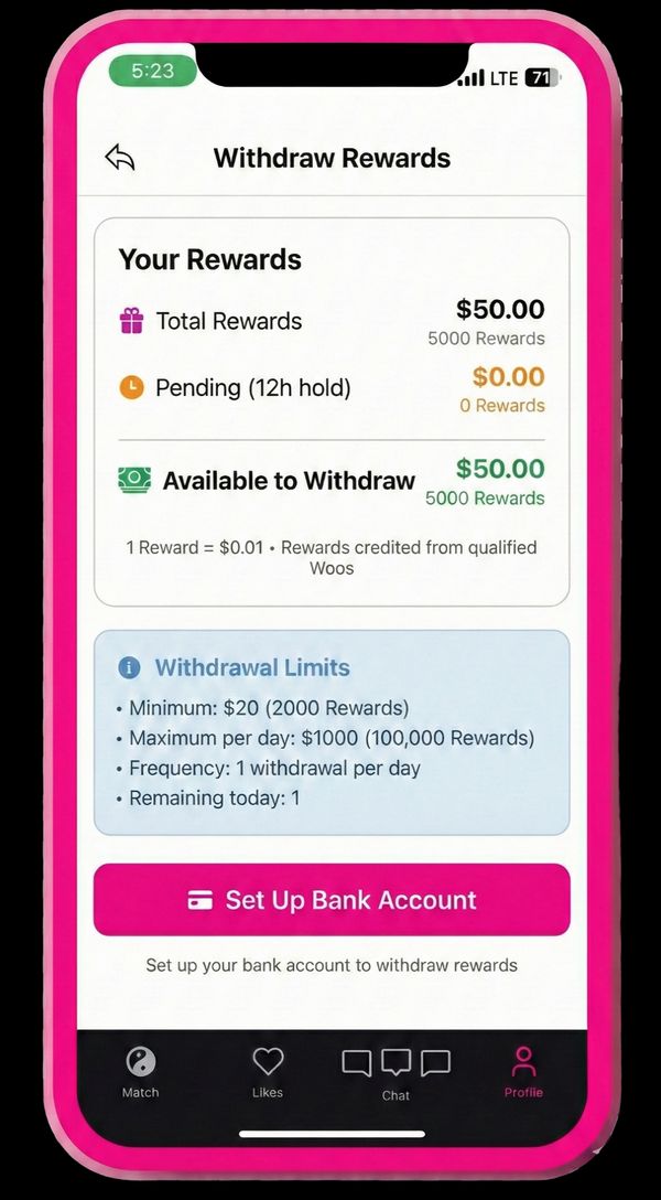 Woo Withdraw Rewards Screen